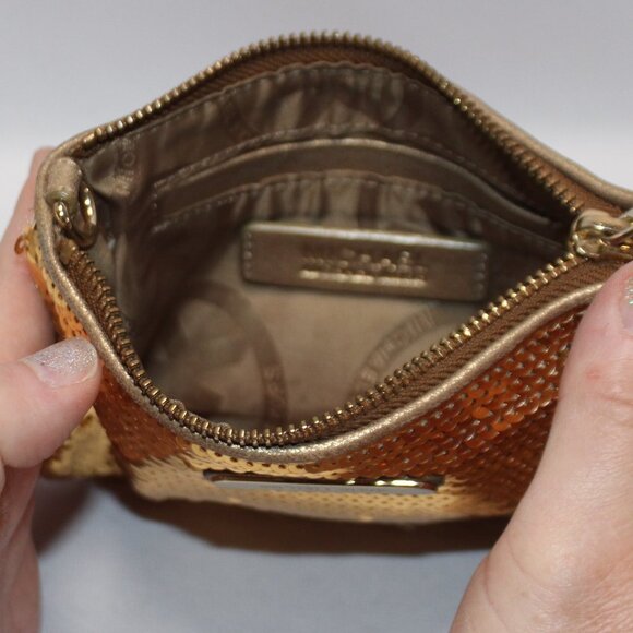 MICHAEL Michael Kors Gold Leather Sequin Mini Handbag/Wristlet - Picture 6 of 9